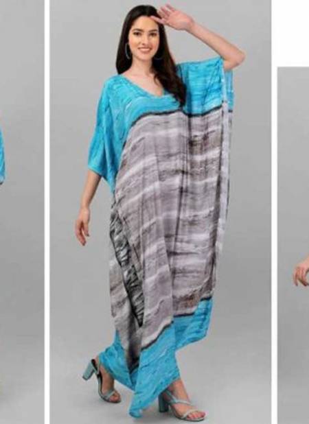 Blue And Gray Colour Silk Kaftan Jelite New Latest Designer Feather Silk Kaftan Kurti Collection 105